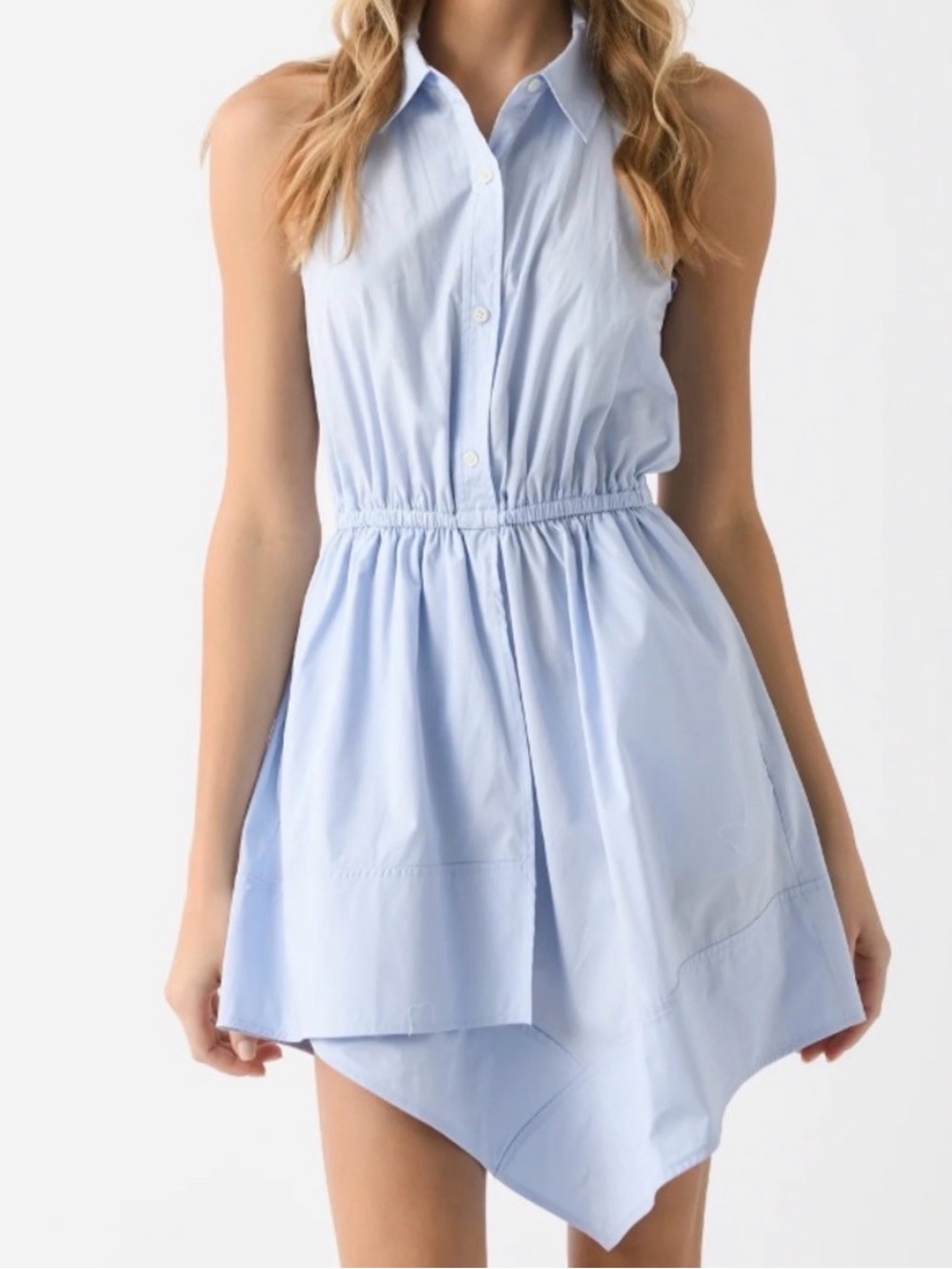 A.L.C. Sleeveless Pale Blue Shirt Dress with Asymmetric Hem